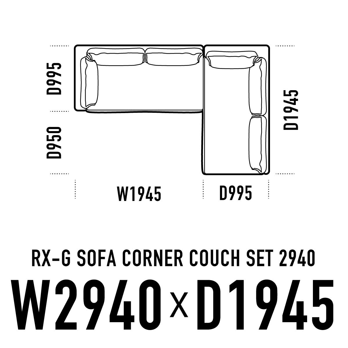 RX-Gコーナーカウチソファ W2940 D1945